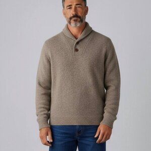 J. Crew 100% Lambswool Sweater Sz M Shawl Collar Light Brown Dad Academia Preppy